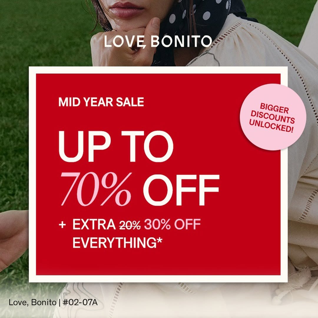 Love Bonito mid year sale up to 70% off plus extra 20% to 30% off