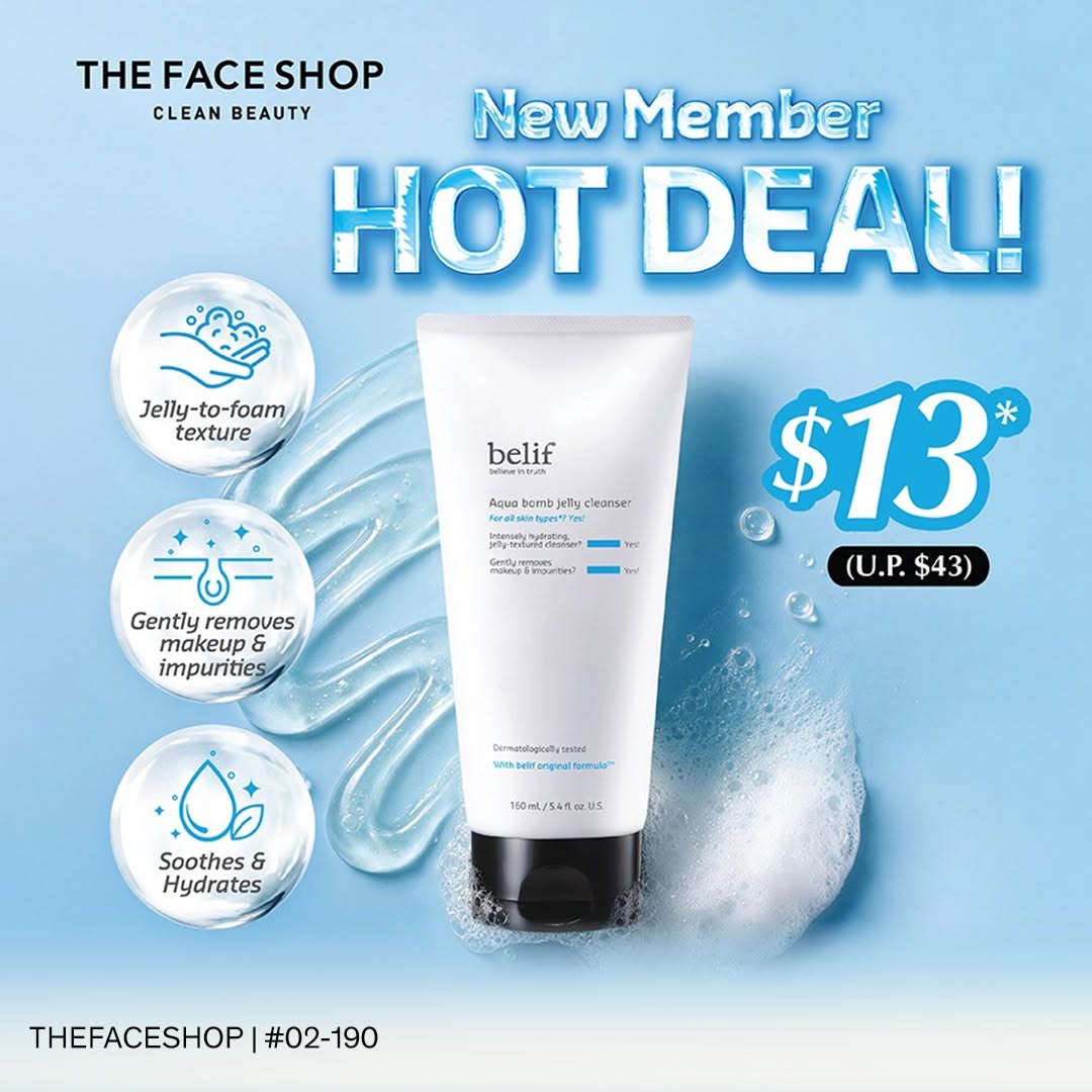 THEFACESHOP belif Aqua Bomb Jelly Cleanser new member deal