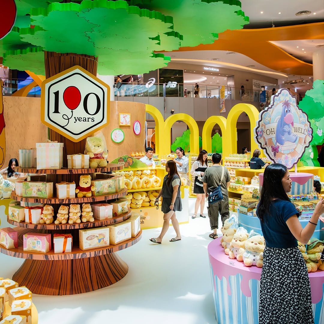 Eeyore Oh Well sign and Winnie the Pooh merchandise at VivoCity pop-up