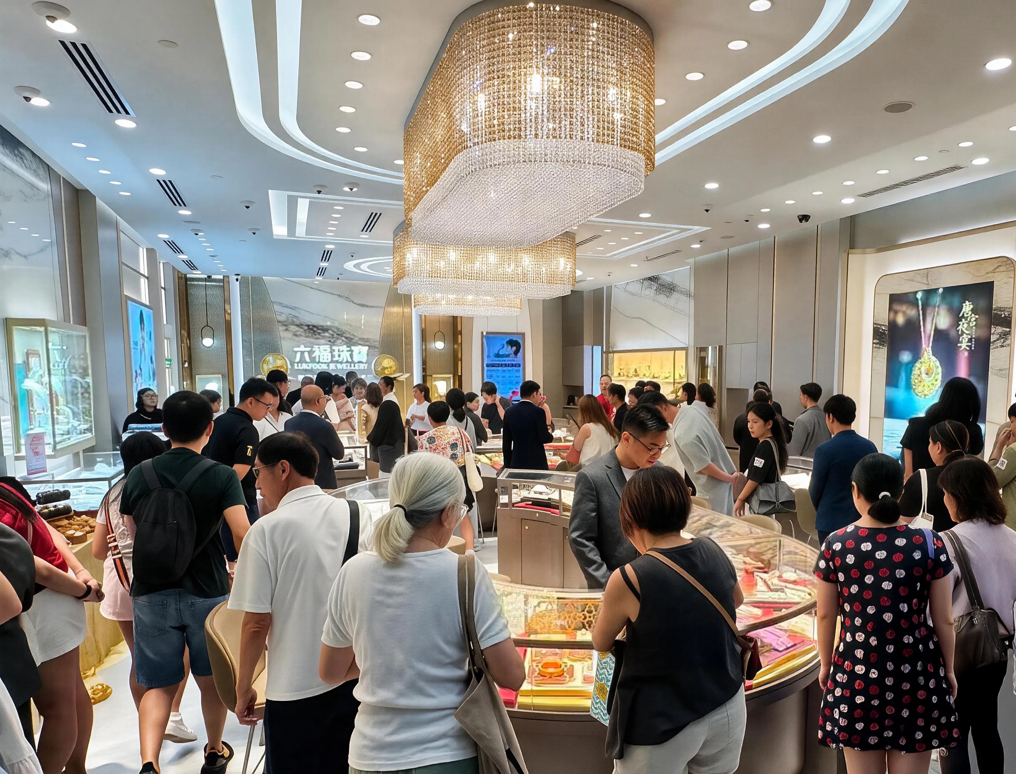 Crowd gathering at the grand opening of Lukfook Jewellery at VivoCity