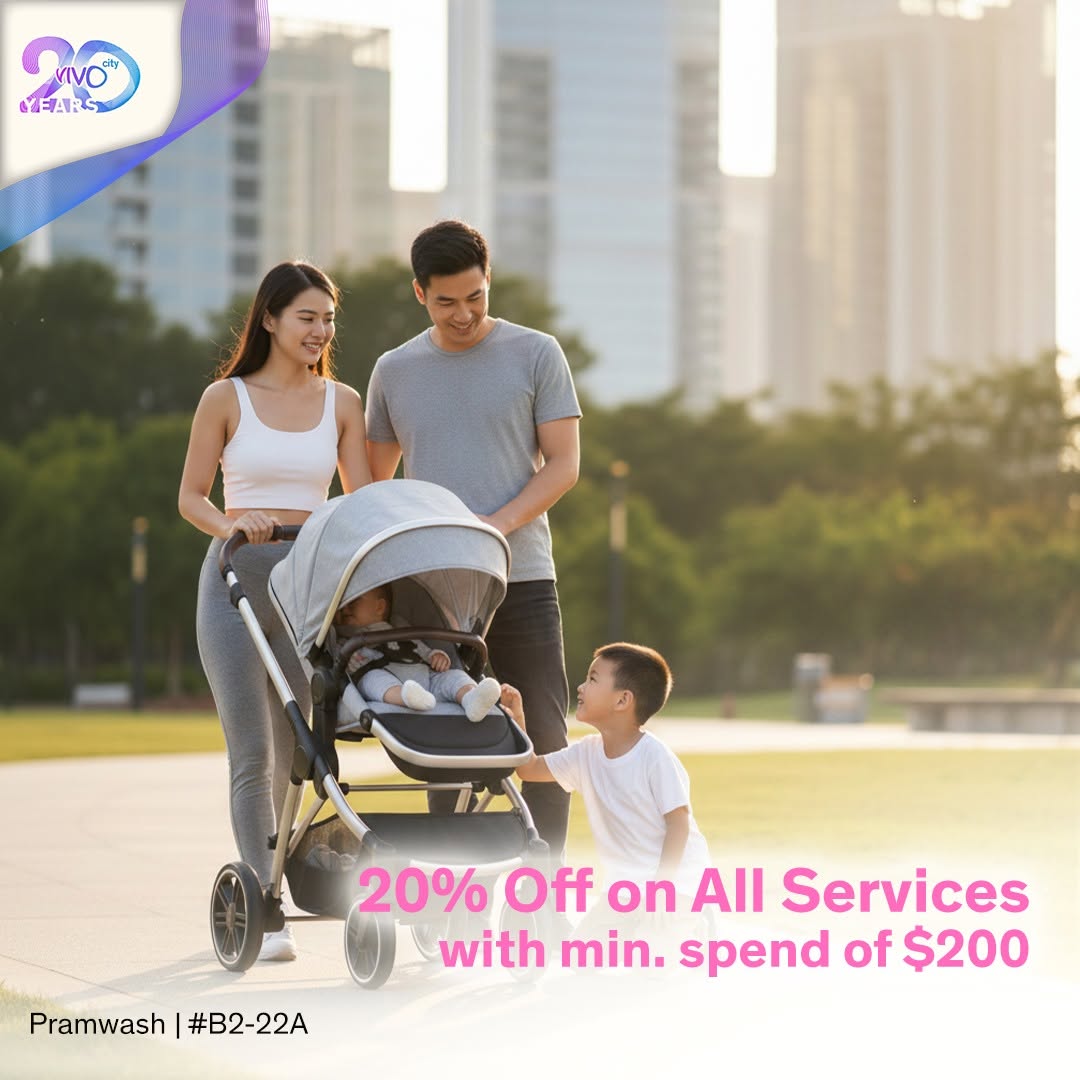 Pramwash 20% off all services at VivoCity
