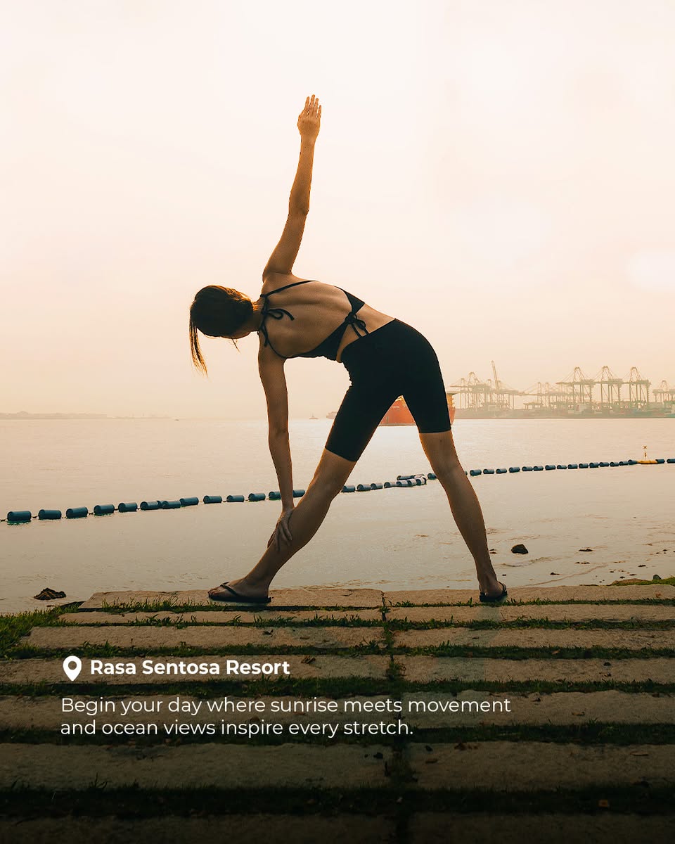 Mindful stretching exercises under the shade of palm trees