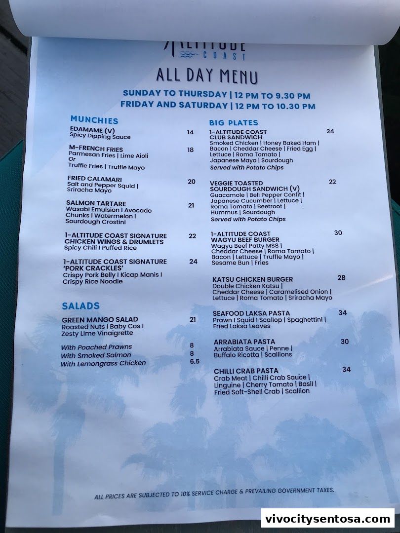 Menu page for 1-Altitude Coast Rooftop Bar