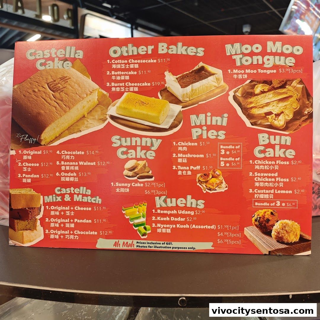 Menu page for Ah Mah Homemade Cake Vivo City