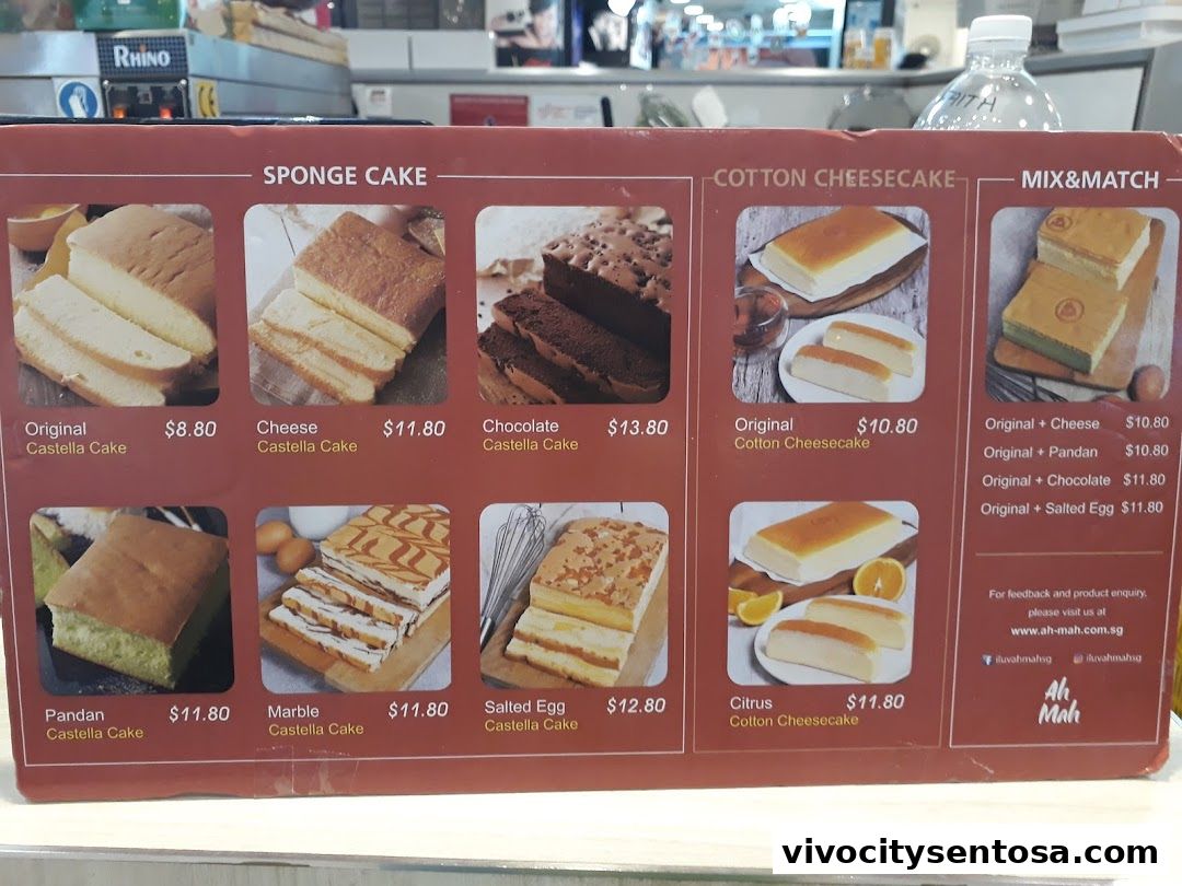 Menu page for Ah Mah Homemade Cake Vivo City