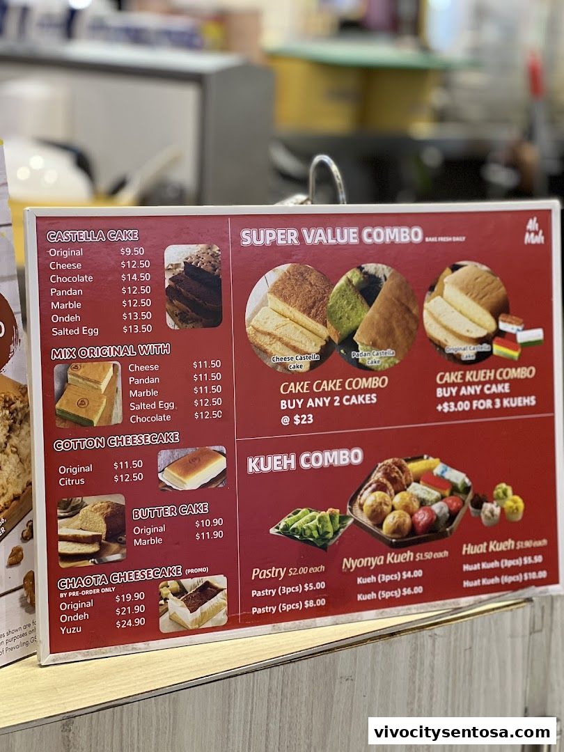 Menu page for Ah Mah Homemade Cake Vivo City
