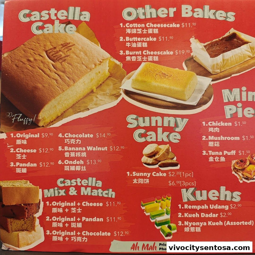 Menu page for Ah Mah Homemade Cake Vivo City