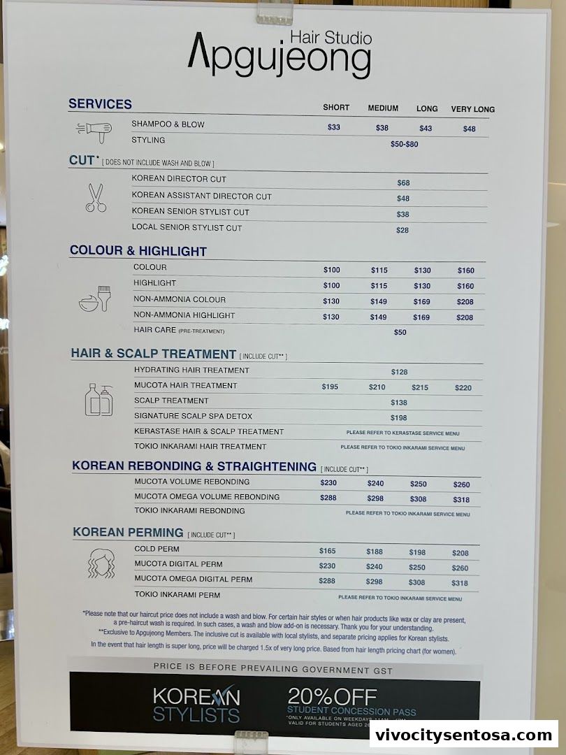 Menu page for Apgujeong Hair Studio  VivoCity