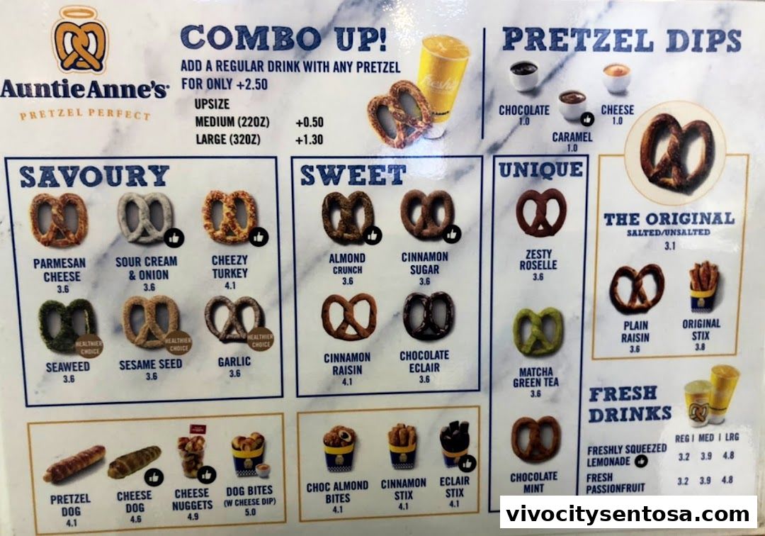 Menu page for Auntie Annes Soft Pretzels Vivo City