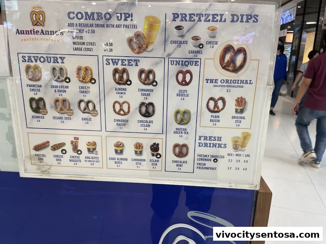 Menu page for Auntie Annes Soft Pretzels Vivo City