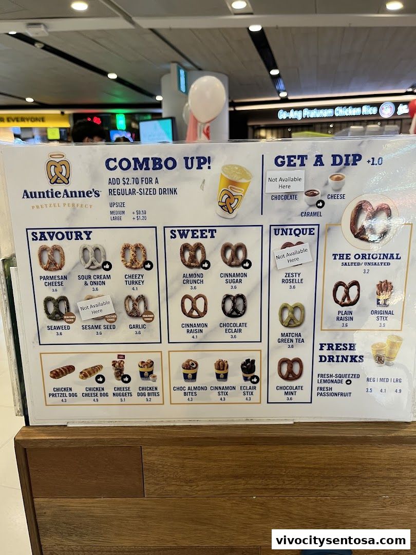 Menu page for Auntie Annes Soft Pretzels Vivo City