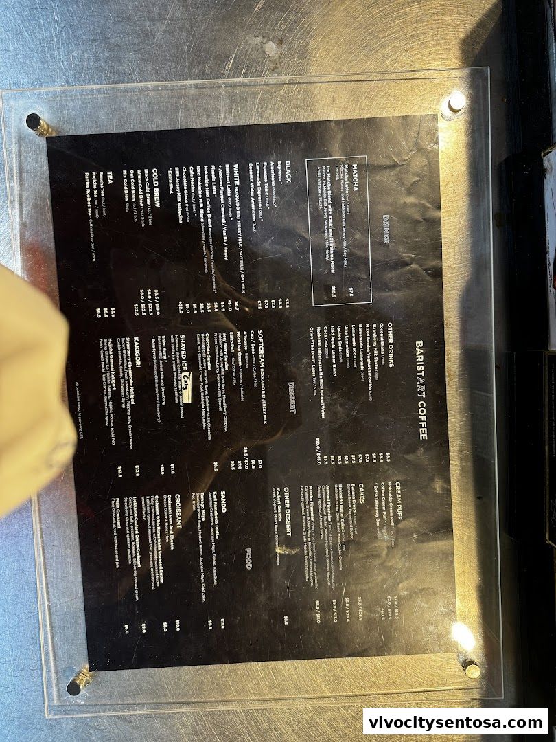 Menu page for Baristart Coffee Singapore Sentosa