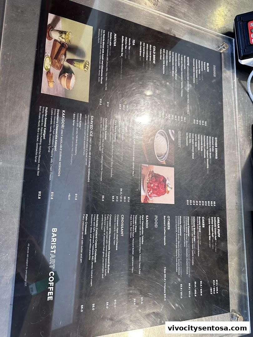 Menu page for Baristart Coffee Singapore Sentosa