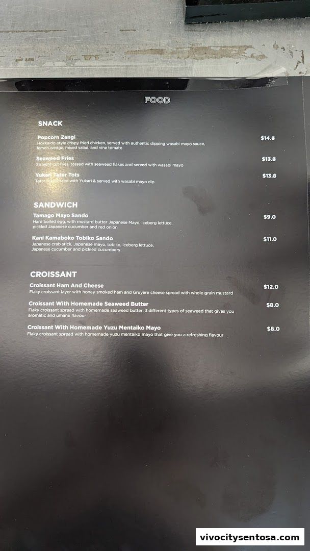 Menu page for Baristart Coffee Singapore Sentosa