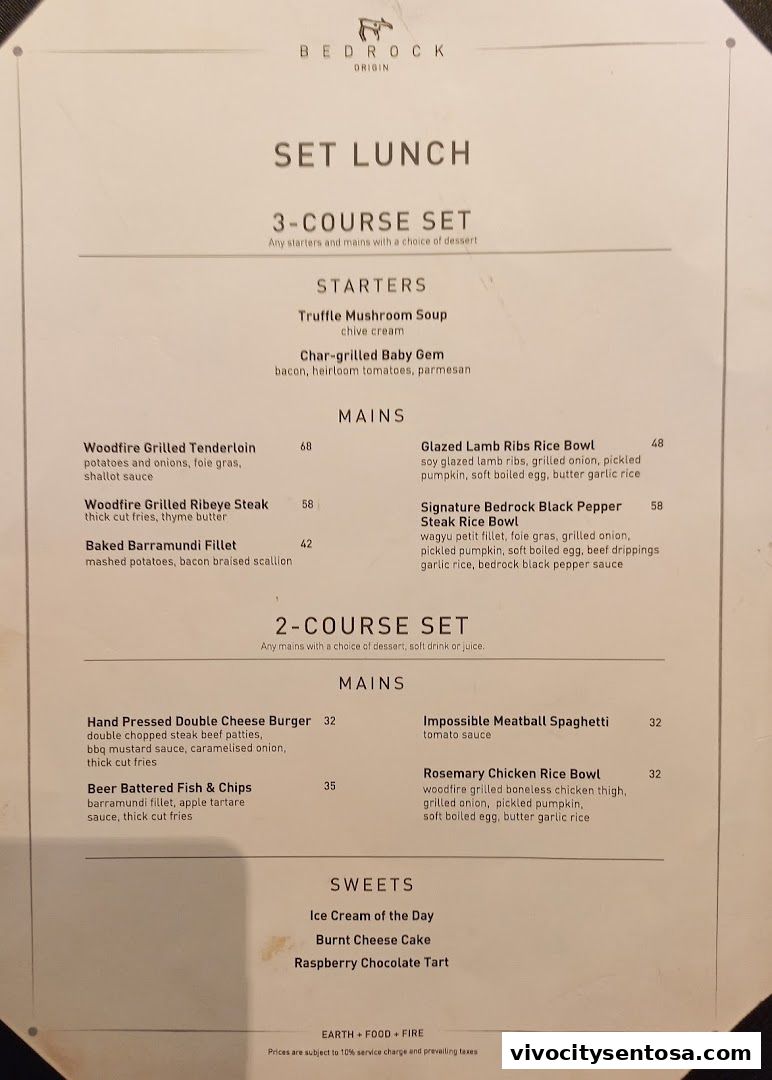 Menu page for Bedrock Origin - Steakhouse  Sentosa