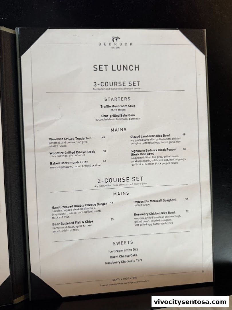 Menu page for Bedrock Origin - Steakhouse  Sentosa