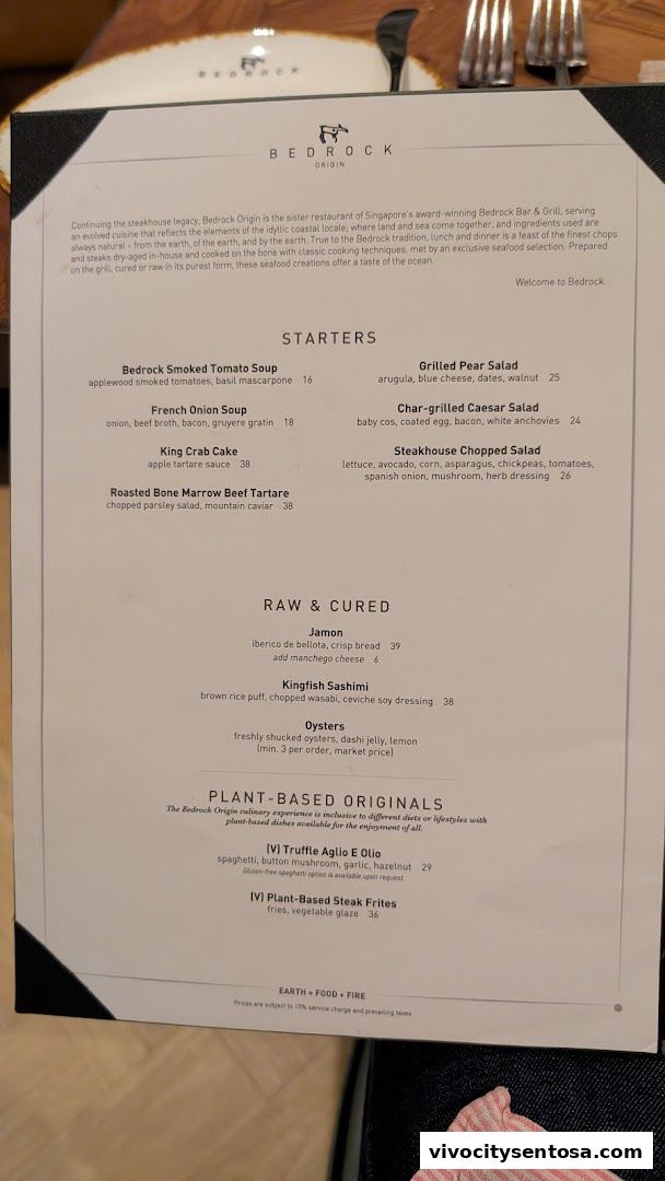 Menu page for Bedrock Origin - Steakhouse  Sentosa