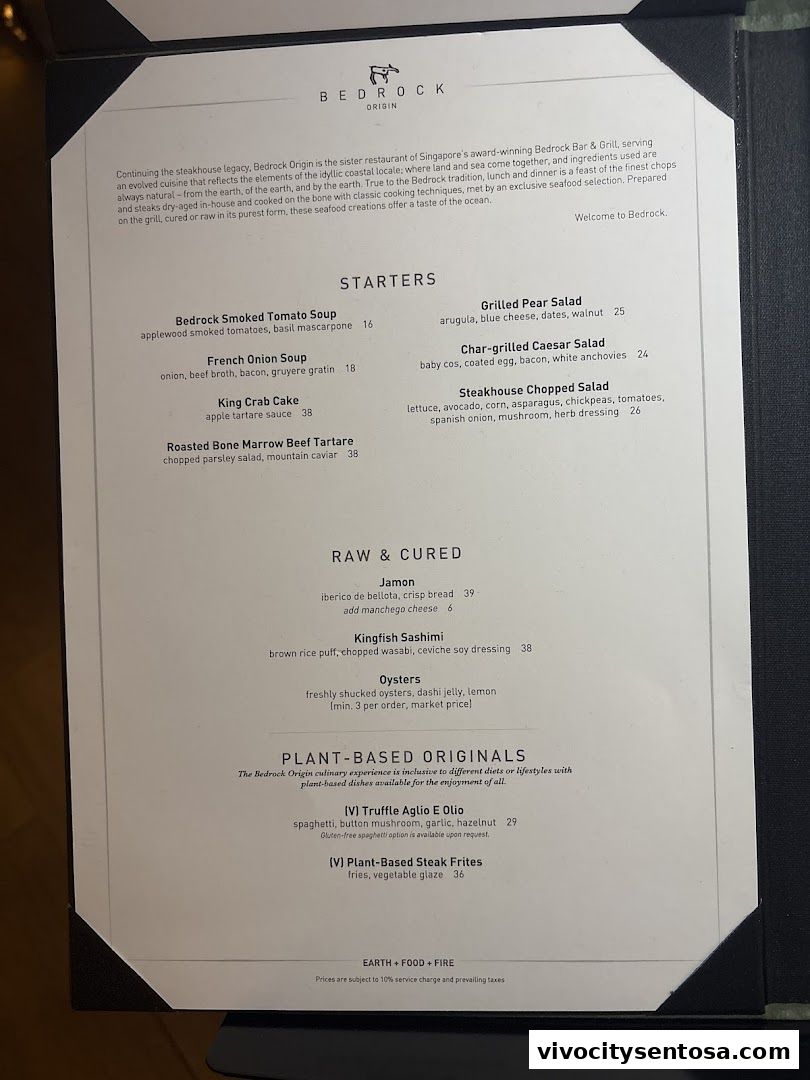Menu page for Bedrock Origin - Steakhouse  Sentosa