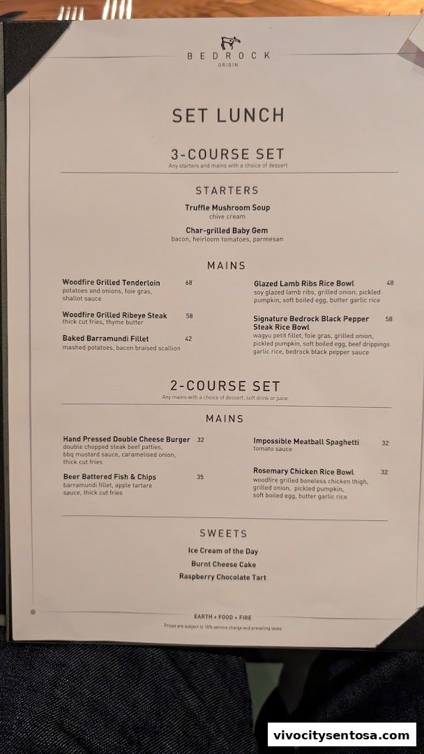 Menu page for Bedrock Origin - Steakhouse  Sentosa