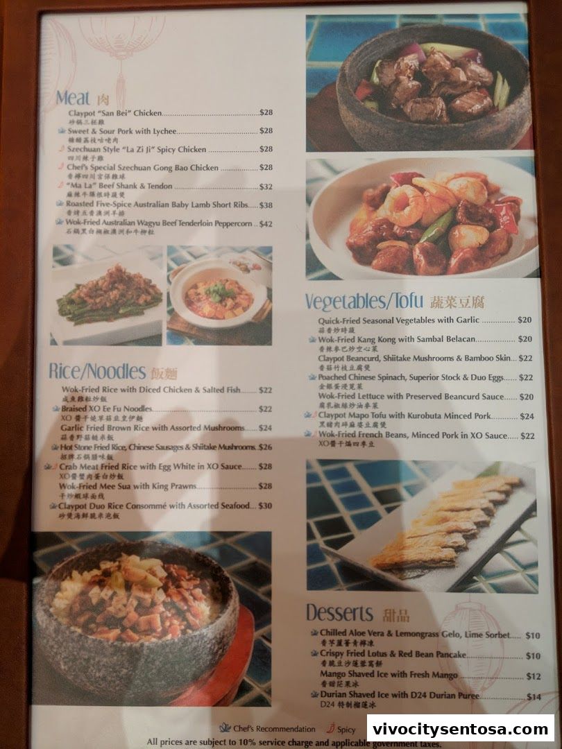 Menu page for Blue Lotus Singapore Chinese Eating House