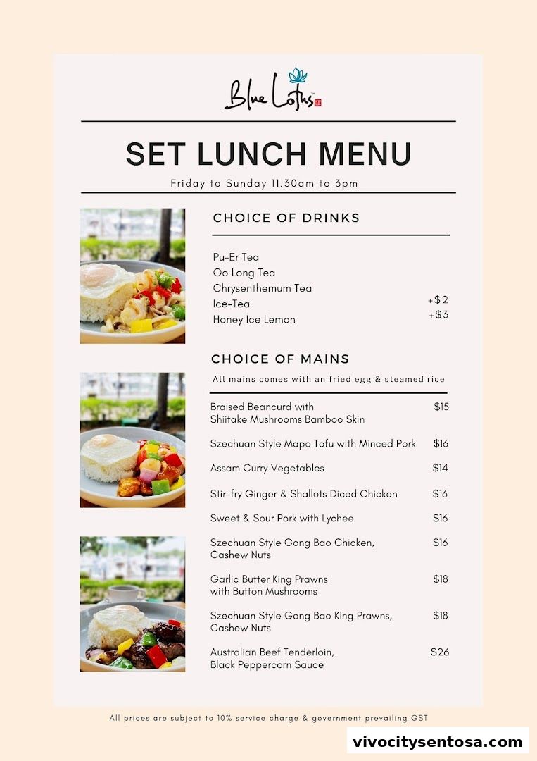 Menu page for Blue Lotus Singapore Chinese Eating House