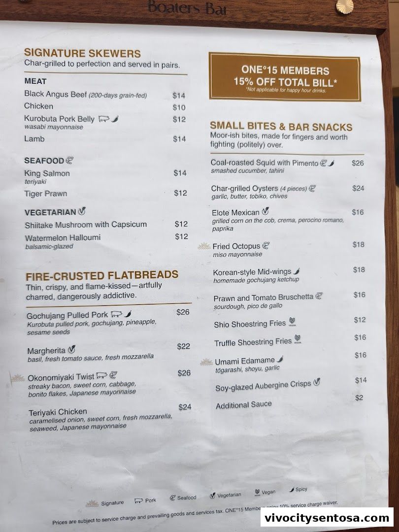 Menu page for Boaters Bar