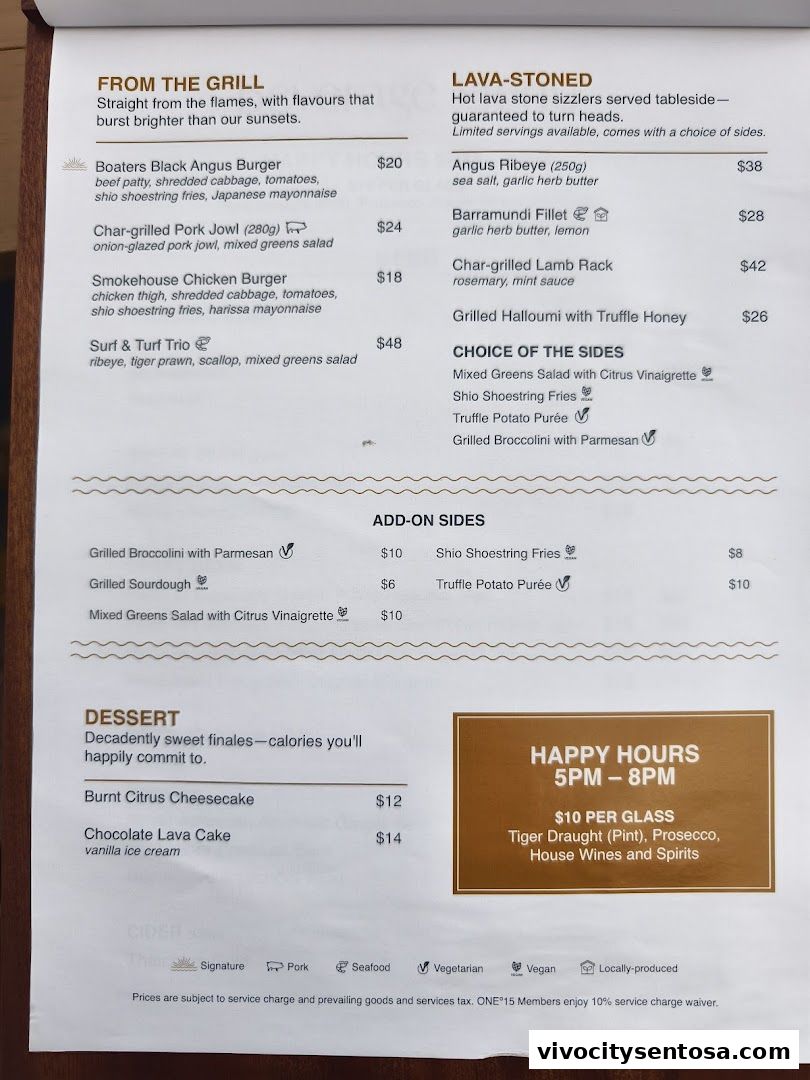 Menu page for Boaters Bar