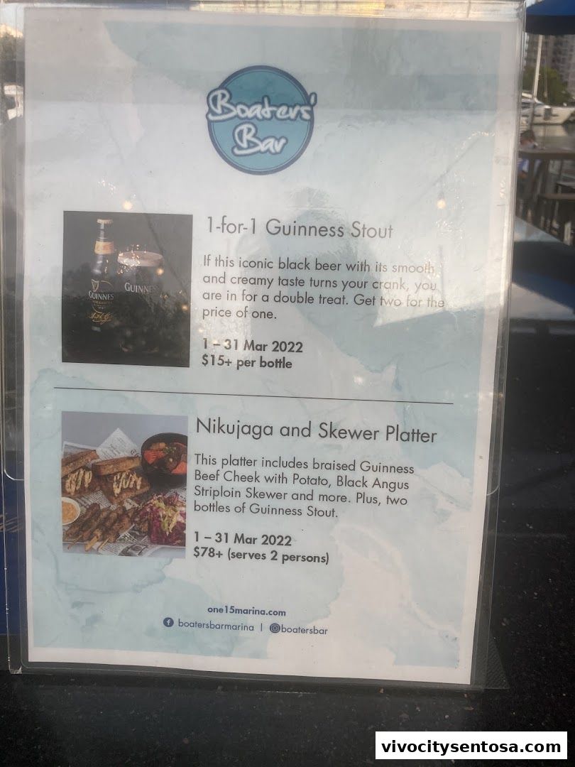 Menu page for Boaters Bar