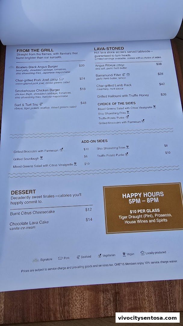 Menu page for Boaters Bar