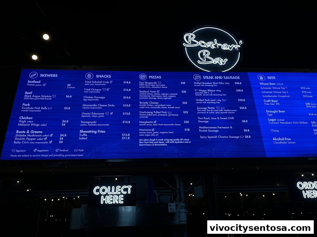 Menu page for Boaters Bar