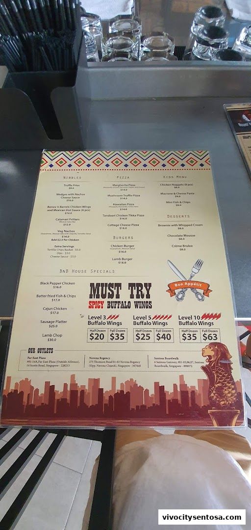 Menu page for Bones n Barrels Sentosa