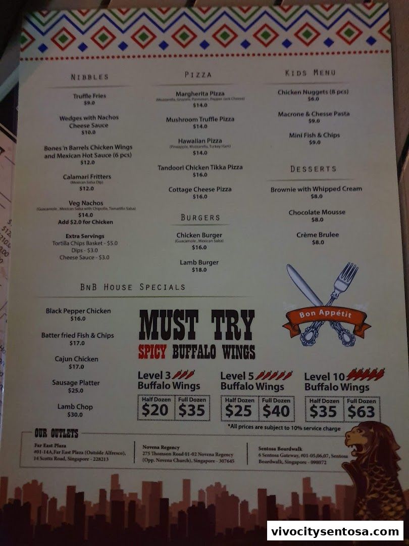 Menu page for Bones n Barrels Sentosa