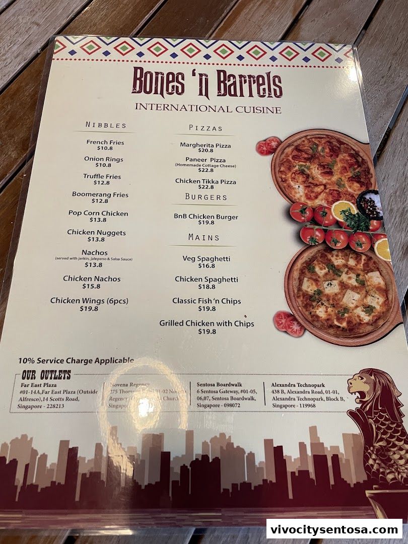 Menu page for Bones n Barrels Sentosa