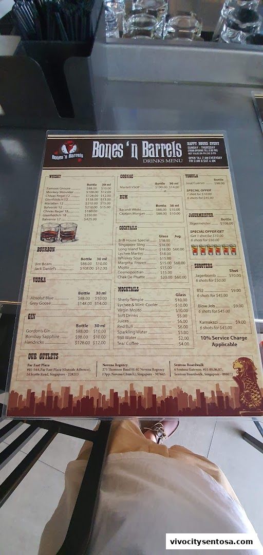 Menu page for Bones n Barrels Sentosa