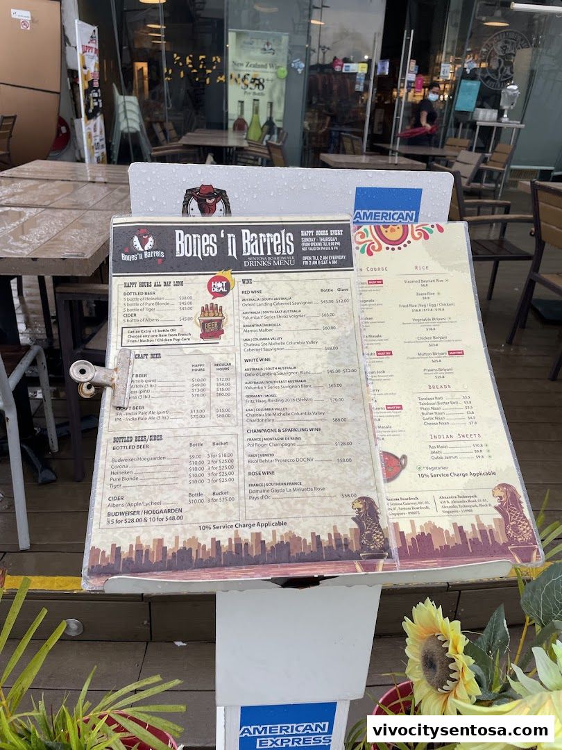 Menu page for Bones n Barrels Sentosa