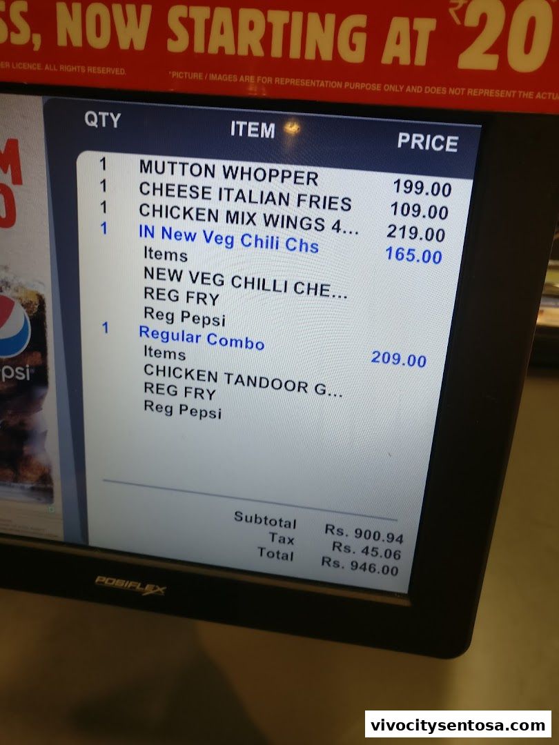 Menu page for Burger King VivoCity