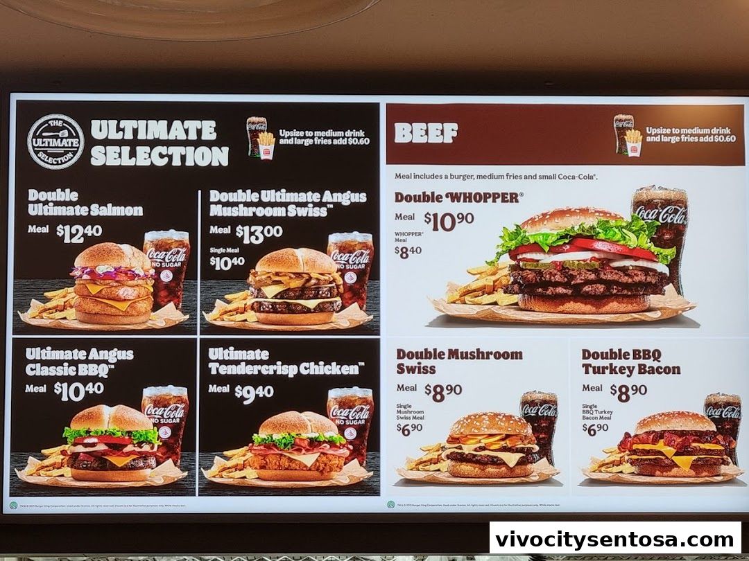 Menu page for Burger King VivoCity