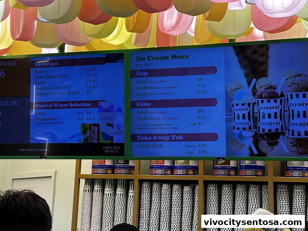 Menu page for Carnival Ice Cream Singapore - 36 Flavours, Fresh Italian Ice Cream