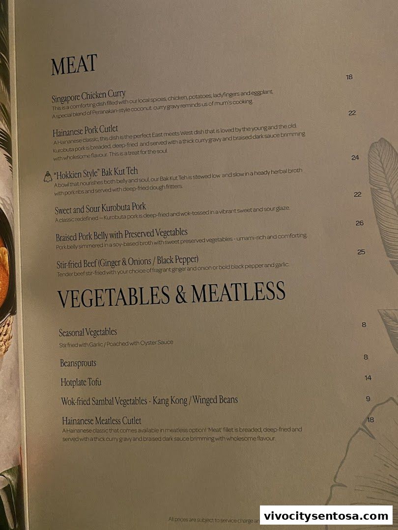 Menu page for Chatterbox Café Resorts World Sentosa