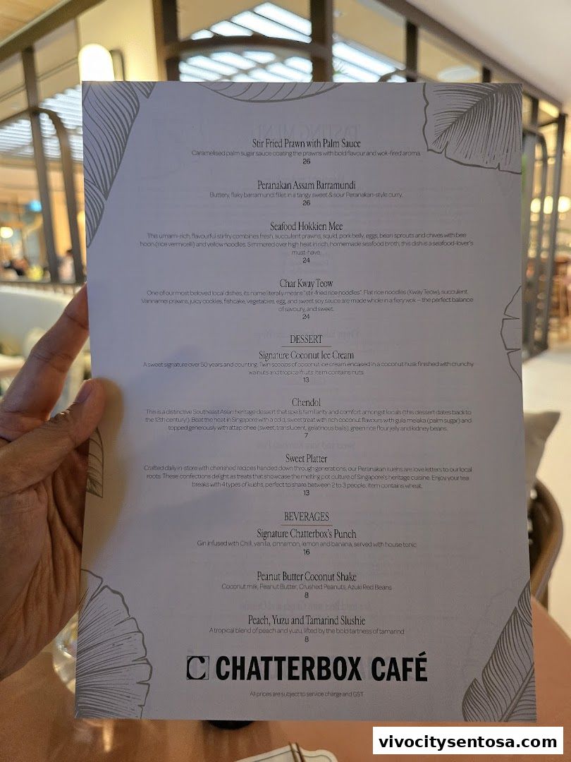 Menu page for Chatterbox Café Resorts World Sentosa