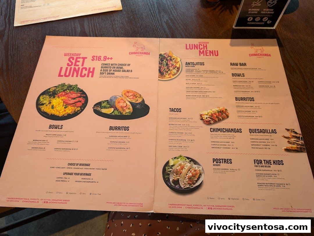 Menu page for Chimichanga VivoCity