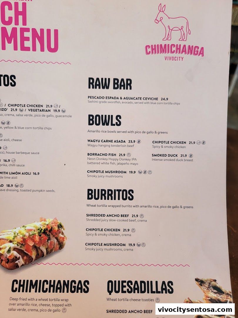 Menu page for Chimichanga VivoCity
