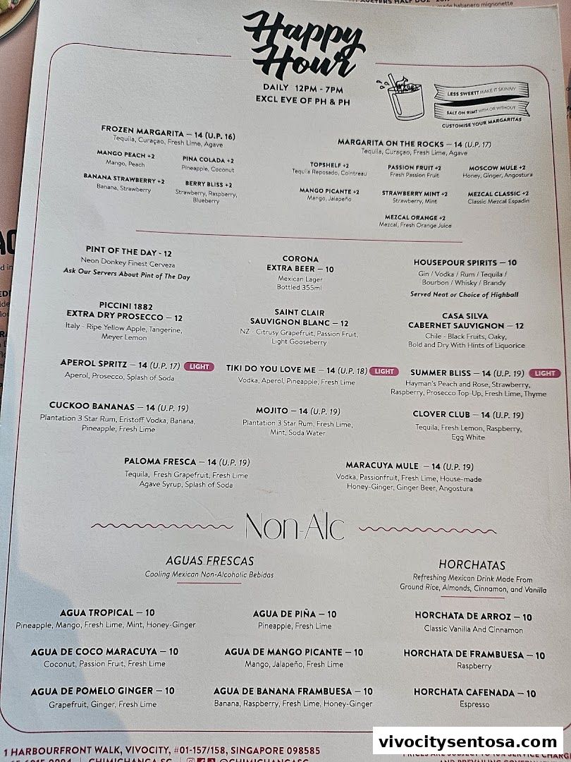 Menu page for Chimichanga VivoCity