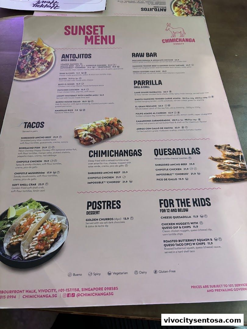 Menu page for Chimichanga VivoCity
