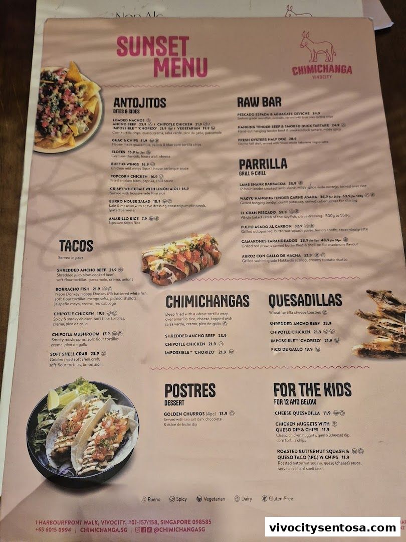 Menu page for Chimichanga VivoCity