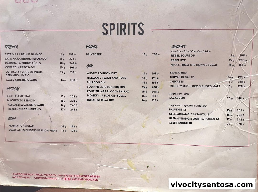 Menu page for Chimichanga VivoCity