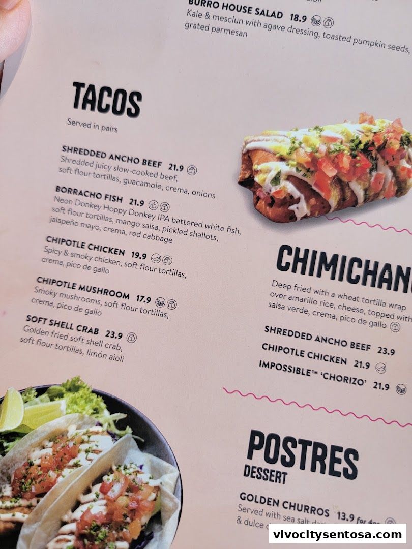 Menu page for Chimichanga VivoCity