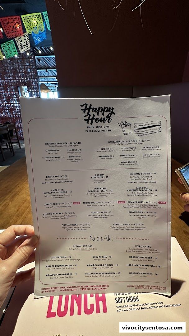 Menu page for Chimichanga VivoCity