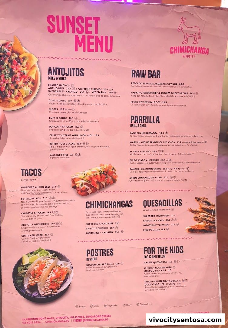 Menu page for Chimichanga VivoCity
