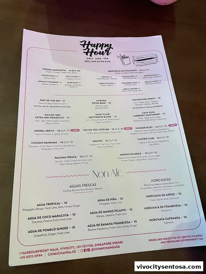 Menu page for Chimichanga VivoCity